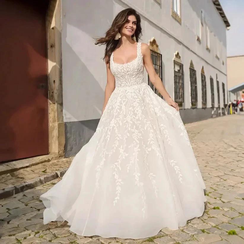 Elegant Square Neck Wedding Dress Open Back Sleeveless A-line Beading Exquisite Bridal Gowns Custom Made robe de mariée by payinti