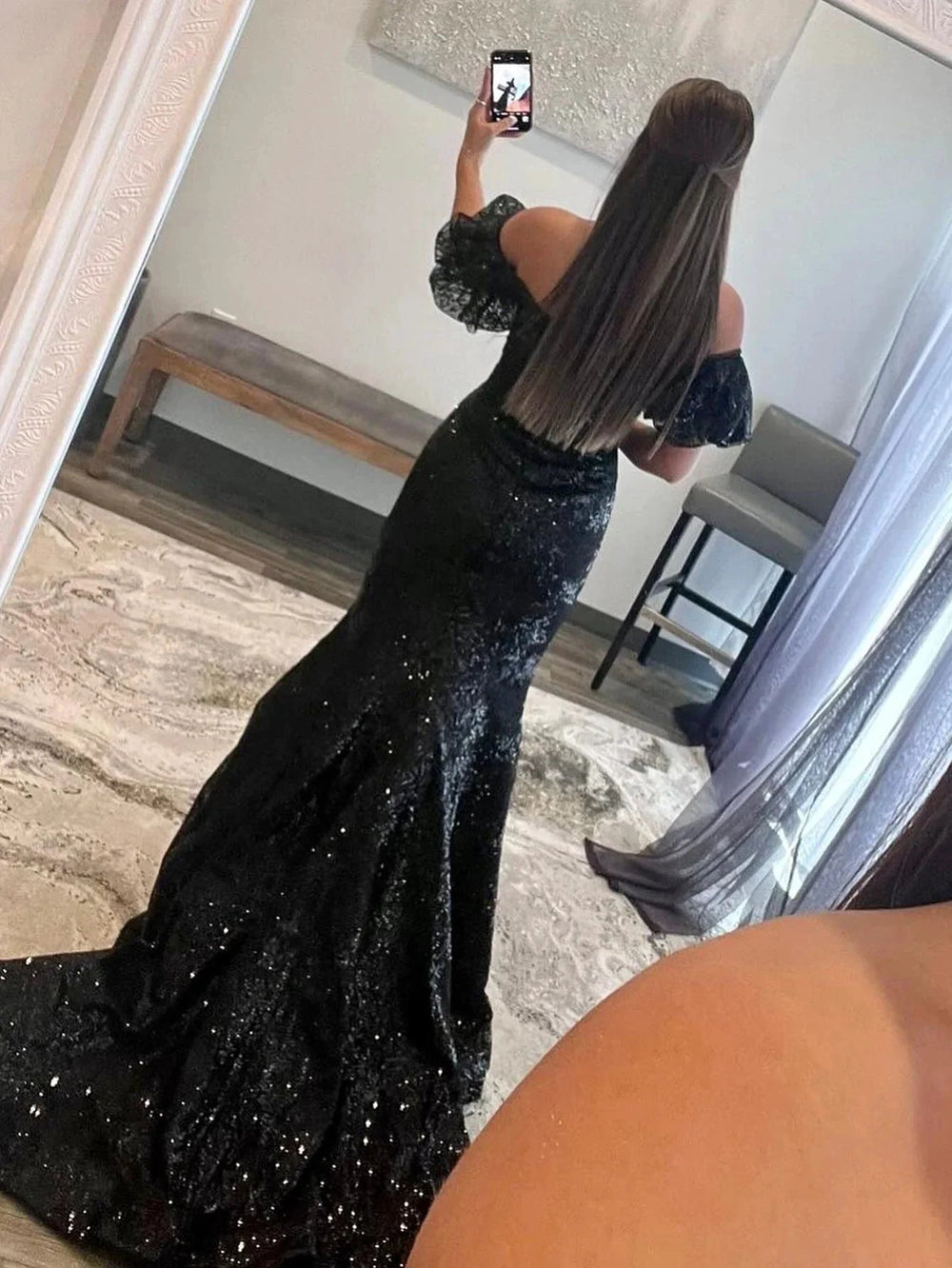 Black Strapless Sequins Long Mermaid Prom Dress by KissProm