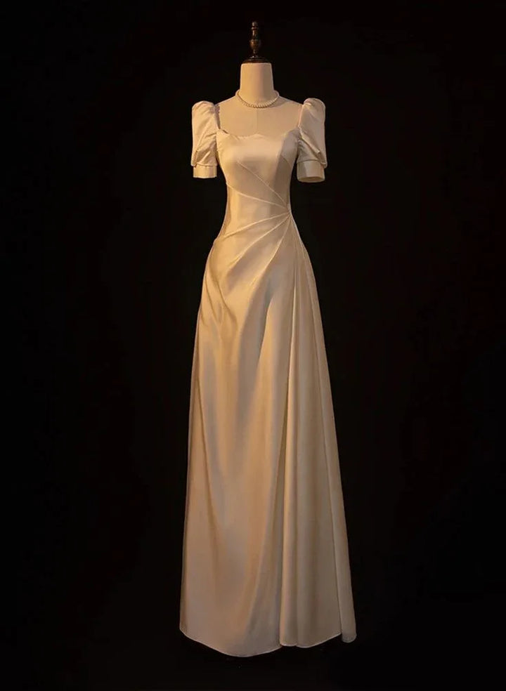 Elegant White Satin A-line Wedding Party Dress Long Prom Dress Evening Gown Y7546 by simplepromdress