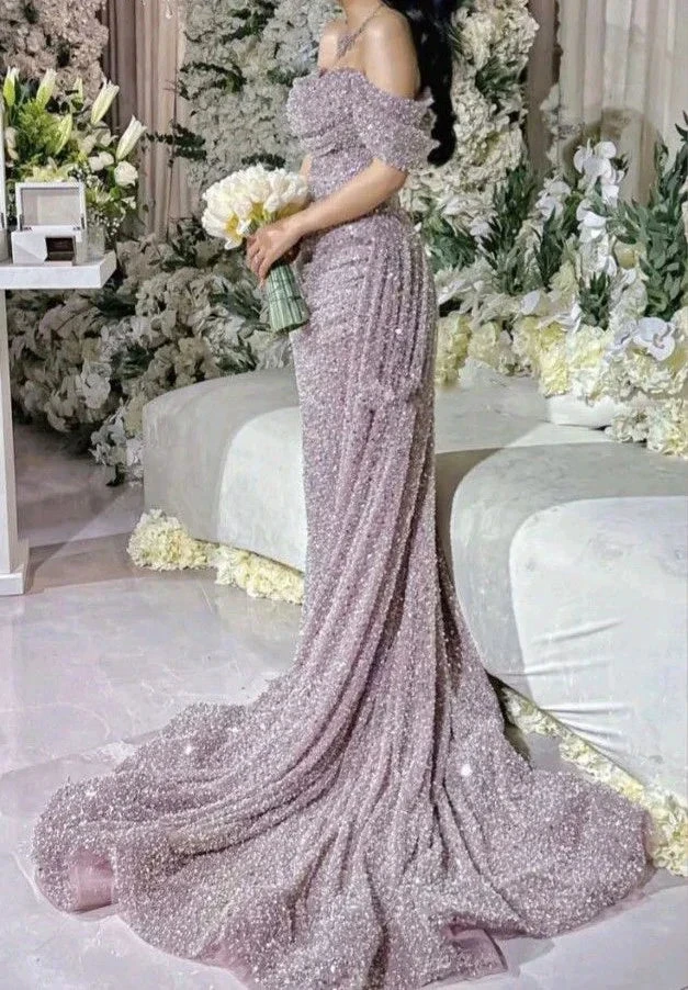 Beautiful Off The Shoulder Wedding Dress Sequin Mermaid Prom Evening Dress Y7630 by simplepromdress