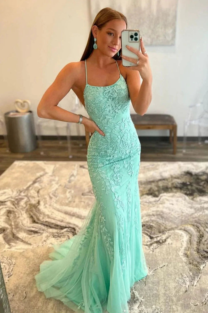 Lucille | Vestido de Baile com Alças Finas em Renda Estilo Sereia