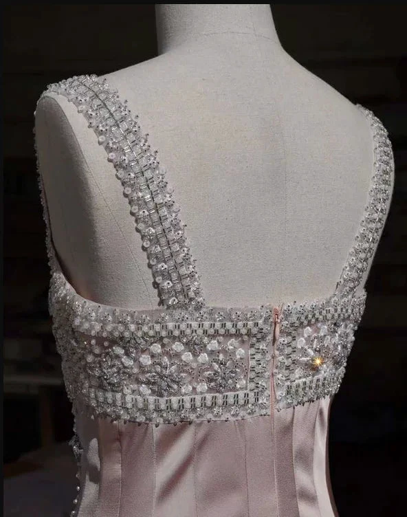 Luxury nude satin hand-beaded diamond homecoming dress Y4542 by simplepromdress