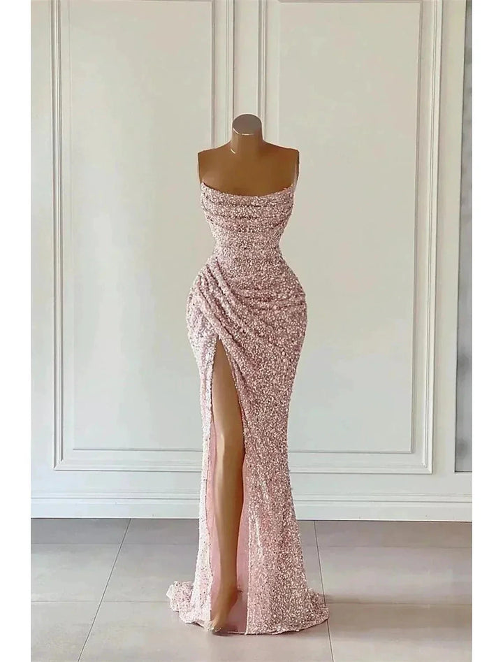 Elegant Dress Formal Prom Floor Length Sleeveless Strapless Sequined with Glitter Sequin Prom Dresses by Aabei Dress