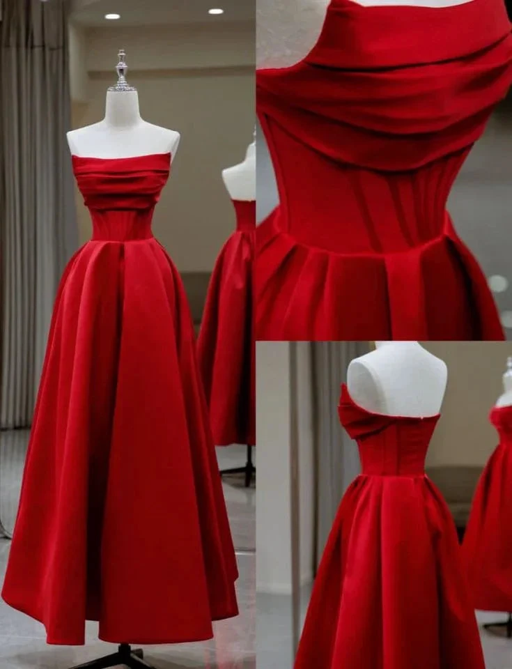Stylish Flat Neck Satin Backless Pleated Floor Length A Line Evening Gown Prom Dress Y6815 by simplepromdress