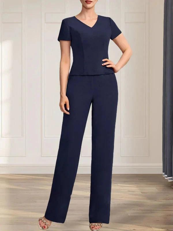 Separates Jumpsuit/Pantsuit V-Neck Floor-Length Chiffon Mother of the Bride Dress by Dreamylily