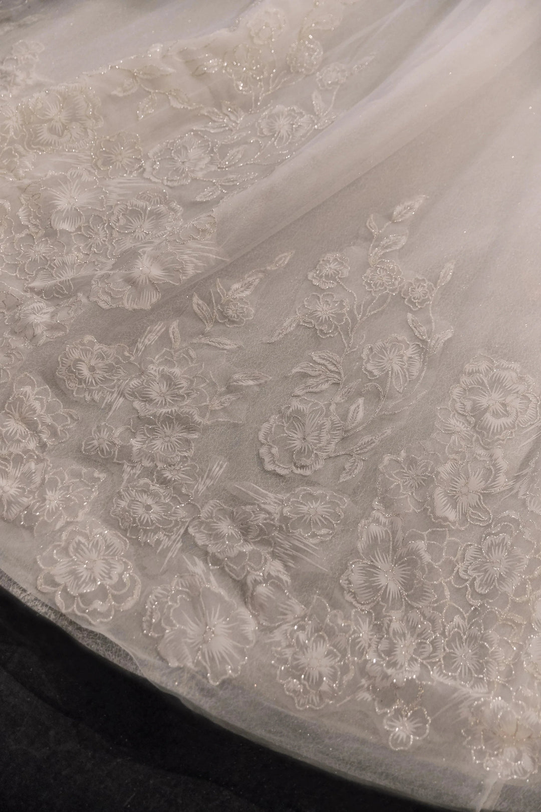 Glamorous Illusion Neckline Ball Gown Beaded Lace Fringe Trim Ruffled Train Wedding Dress E-307 by ZAPDRESS