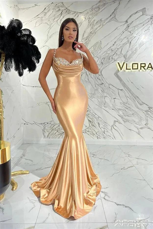 Long Mermaid Spaghetti Straps Sweetheart Satin Evening Prom Dress by BIZTUNNEL