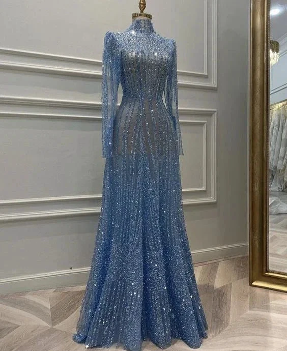 Dreamy Long Sleeve Muslim Evening Dress Luxury Dubai Women Midi Engagement Party Dresses Y6899 by simplepromdress