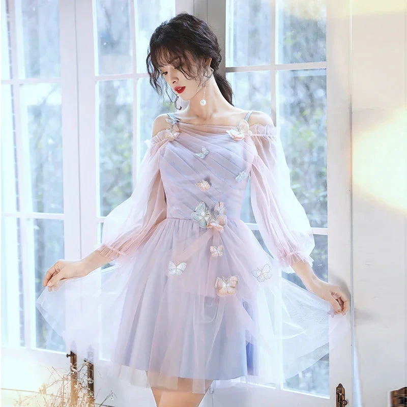 Adorable Pink And Blue Short Party Dress With Butterfly Cute Short Homecoming Dress Y2742 by simplepromdress