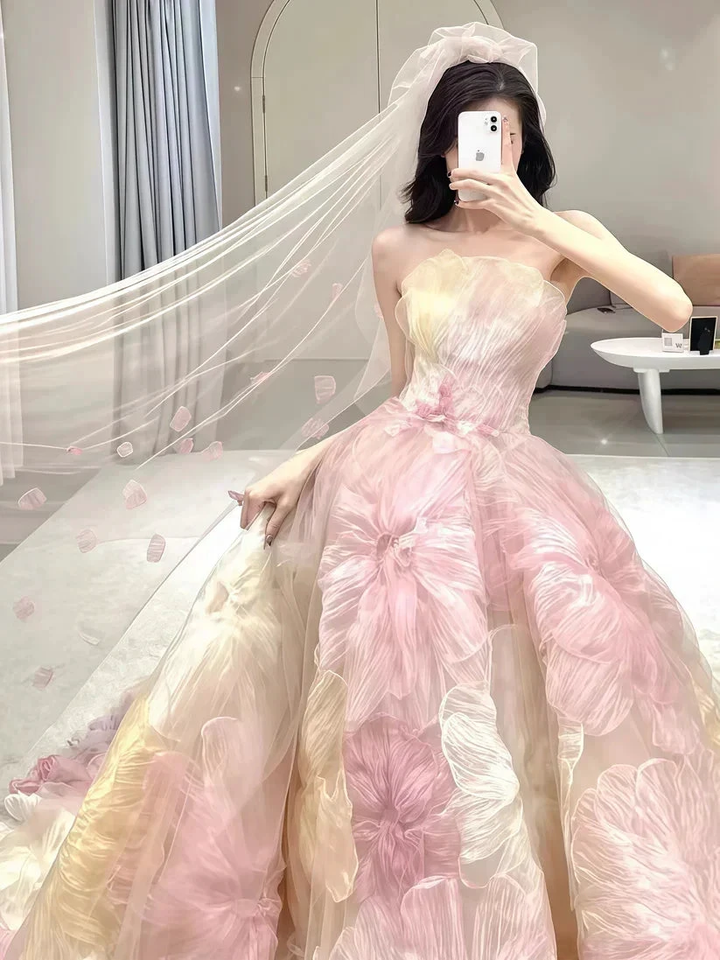 Dream Princess Floral Ball Gown, Strapless A-line Evening Prom Dress,Wedding Dress Y8289 by simplepromdress