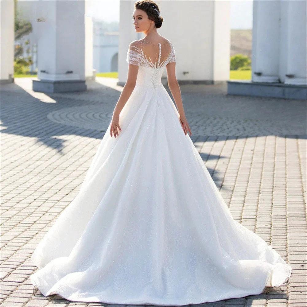 Charming Cap Sleeves Bridal Gowns 2024 Classic Lace A-Line Wedding Dress Backless O-Neck Vestidos De Novia Custome Made by payinti