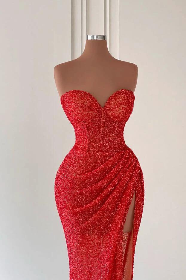 Sleeveless Sweetheart Mermaid Prom Dress with Sequins and Thigh-High Split by BIZTUNNEL
