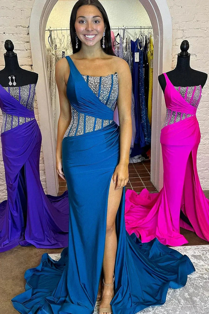 Laylani | Blue Mermaid One Shoulder Long Prom Dresses with Beaded by KissProm