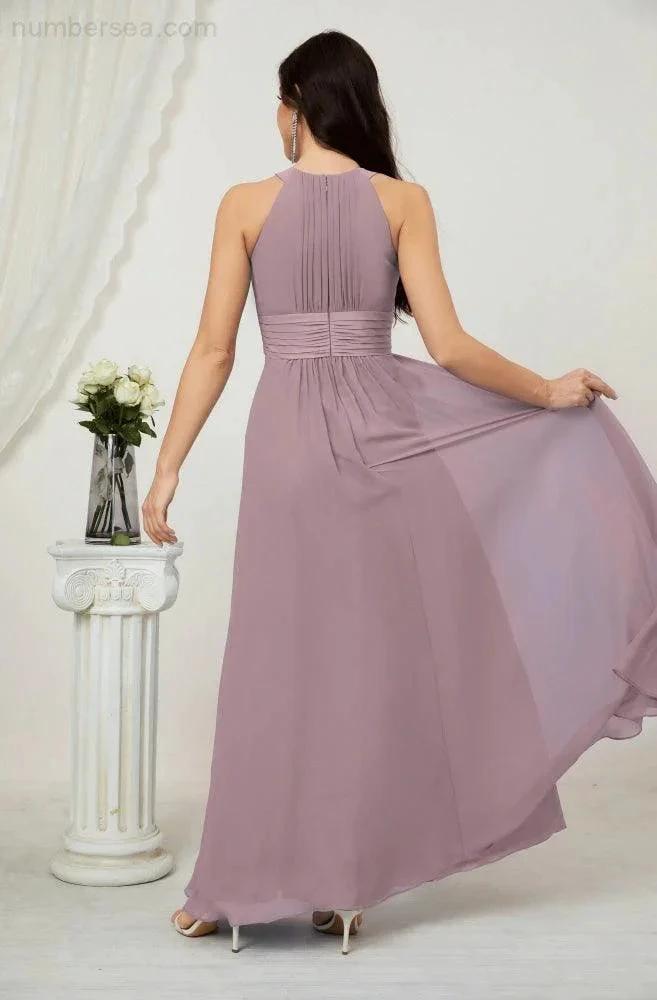 Numbersea Formal Party Gown Dress Chiffon Halter Long Sleeveless Bridesmaid Dresses 2802 by numbersea