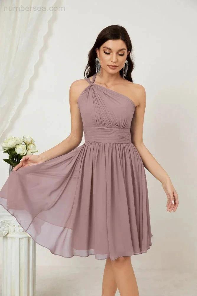 Numbersea Women Chiffon Short One Shoulder Bridesmaid Dress Formal Dresses for Party Homecoming 2804 by numbersea