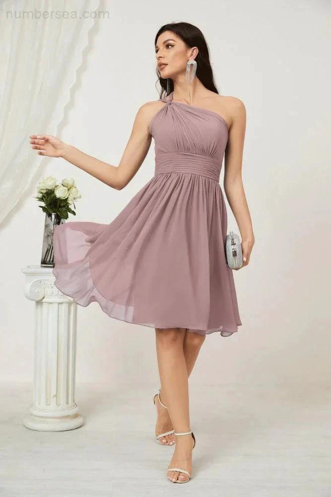 Numbersea Women Chiffon Short One Shoulder Bridesmaid Dress Formal Dresses for Party Homecoming 2804 by numbersea