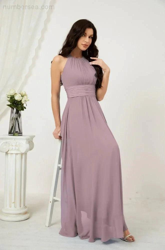 Numbersea Formal Party Gown Dress Chiffon Halter Long Sleeveless Bridesmaid Dresses 2802 by numbersea