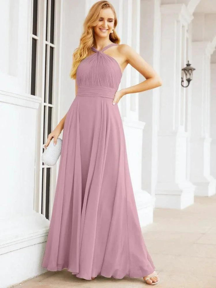 Numbersea Crisscross Halter Bridesmaid Dresses for Party Wedding Evening Prom Maxi Ball Gowns 28053 by numbersea