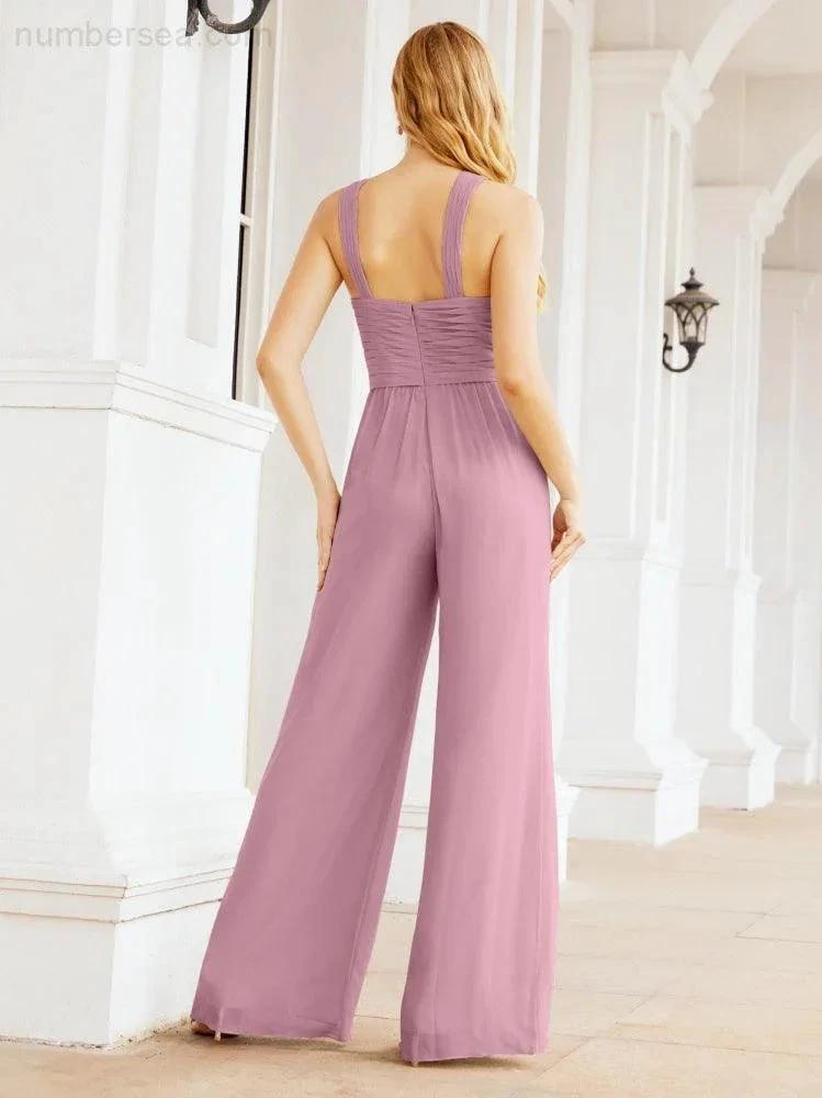 Numbersea Crisscross Neck Jumpsuit Formal Evening Dress Long Bridesmaid Dresses Bell-bottomed Pants 28033 by numbersea