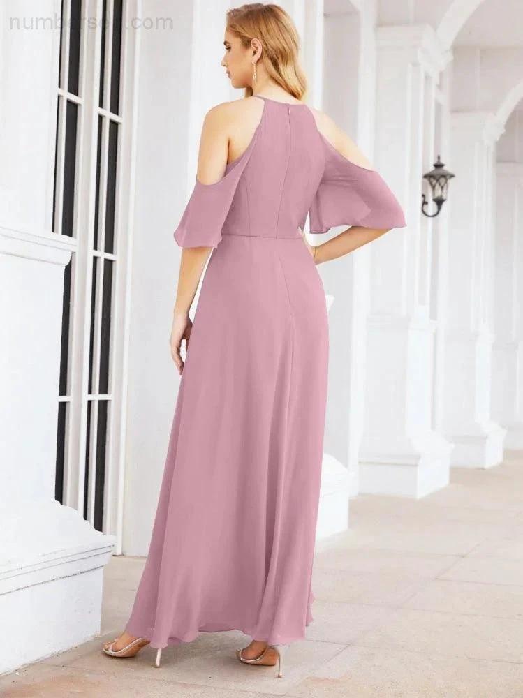 Numbersea Cold Shoulder Bridesmaid Dresses A-Line Long Formal Evening Gowns 28074 by numbersea