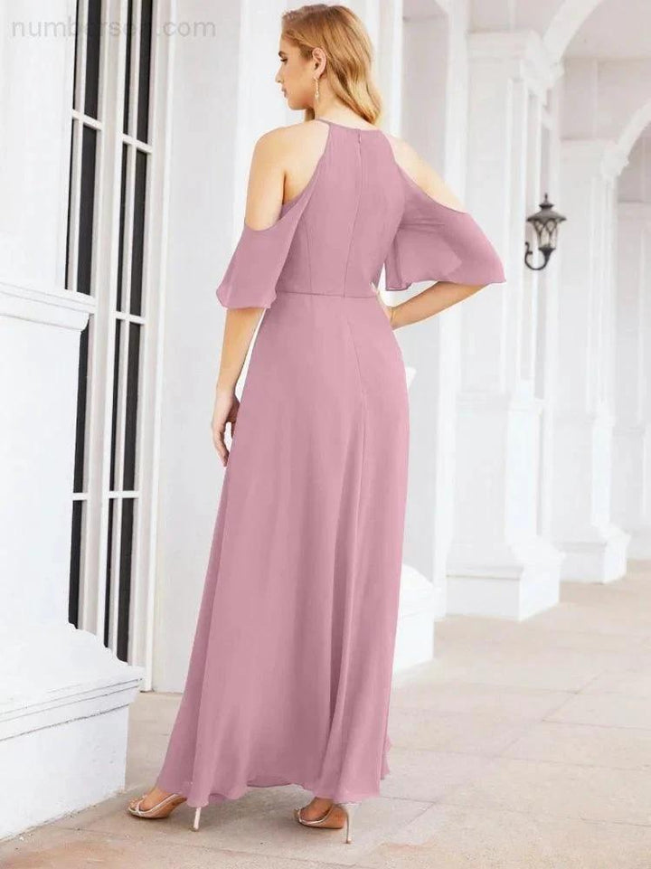 Numbersea Cold Shoulder Bridesmaid Dresses A-Line Long Formal Evening Gowns 28074 by numbersea