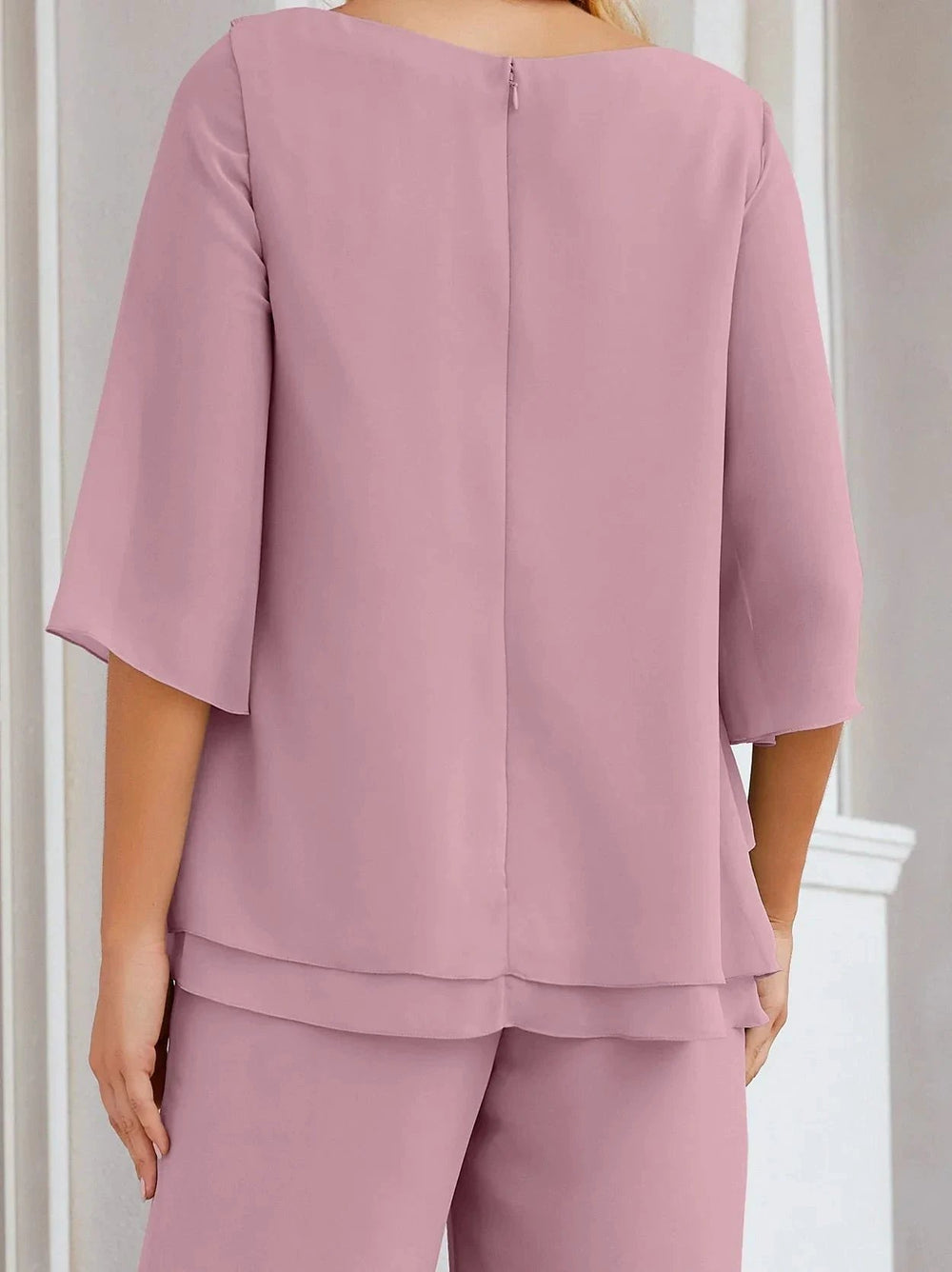 Sunnderly Elegant 2 Piece Mother of The Bride Dress Plus Size Pant Suits Ruffle Layers Sliver Housecoat SY28064 by numbersea