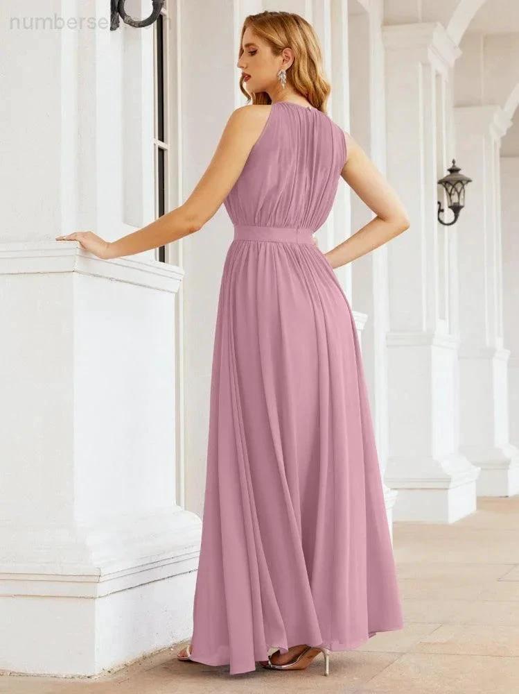 Numbersea Halter Bridesmaid Dress Empire Waist Formal Evening Prom Gown for Mother of The Bride 28030 by numbersea