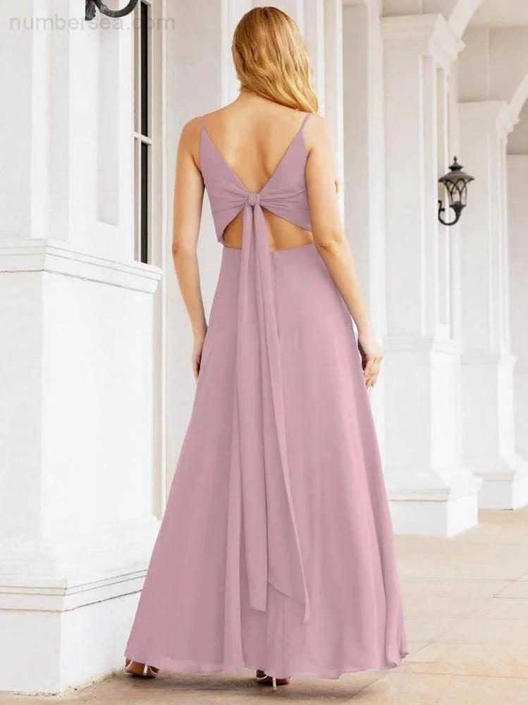 Numbersea Spaghetti Strap Bridesmaid Dresses V Neck Butterfly Back Fromal Evening Party Prom Gown 28036 by numbersea