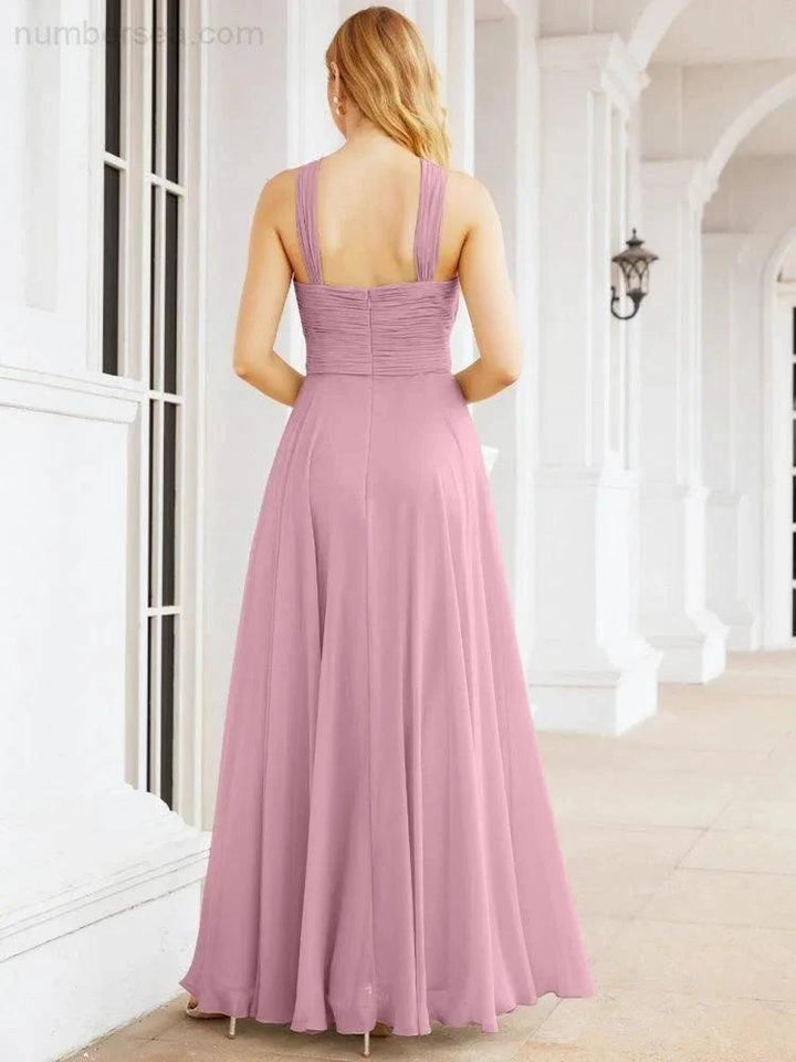 Numbersea Crisscross Halter Bridesmaid Dresses for Party Wedding Evening Prom Maxi Ball Gowns 28053 by numbersea