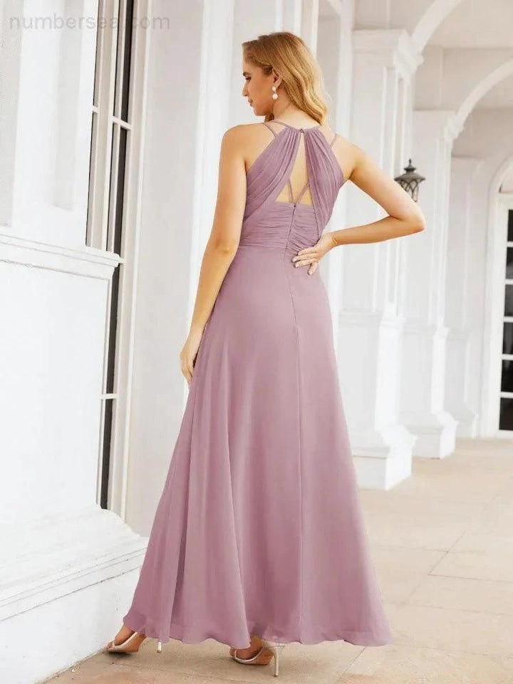 Numbersea Double Spaghetti Straps Bridesmaid Dresses for Women Long Formal Party Dress Side Split 28051 by numbersea
