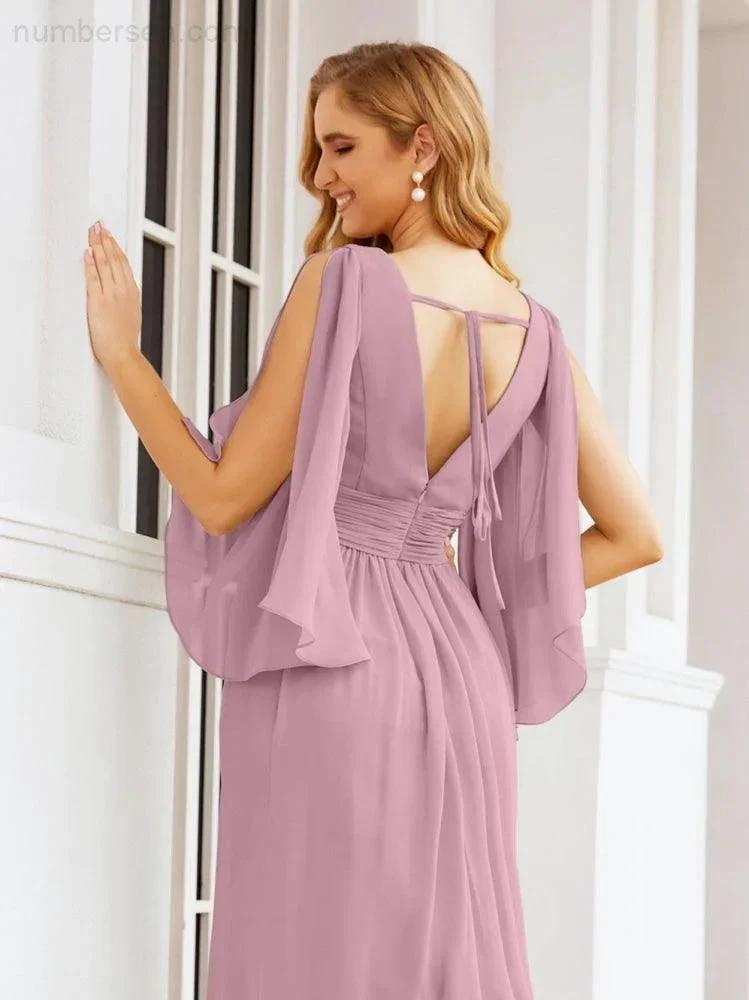 Numbersea Bridesmaid Dresses with Split for Wedding Party Flutter Sleeves 28045 by numbersea