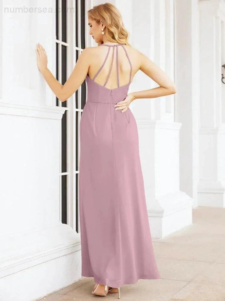 Numbersea Spaghetti Strap Bridesmaid Dresses V-Neck Long A-Line Formal Prom Gowns 28063 by numbersea