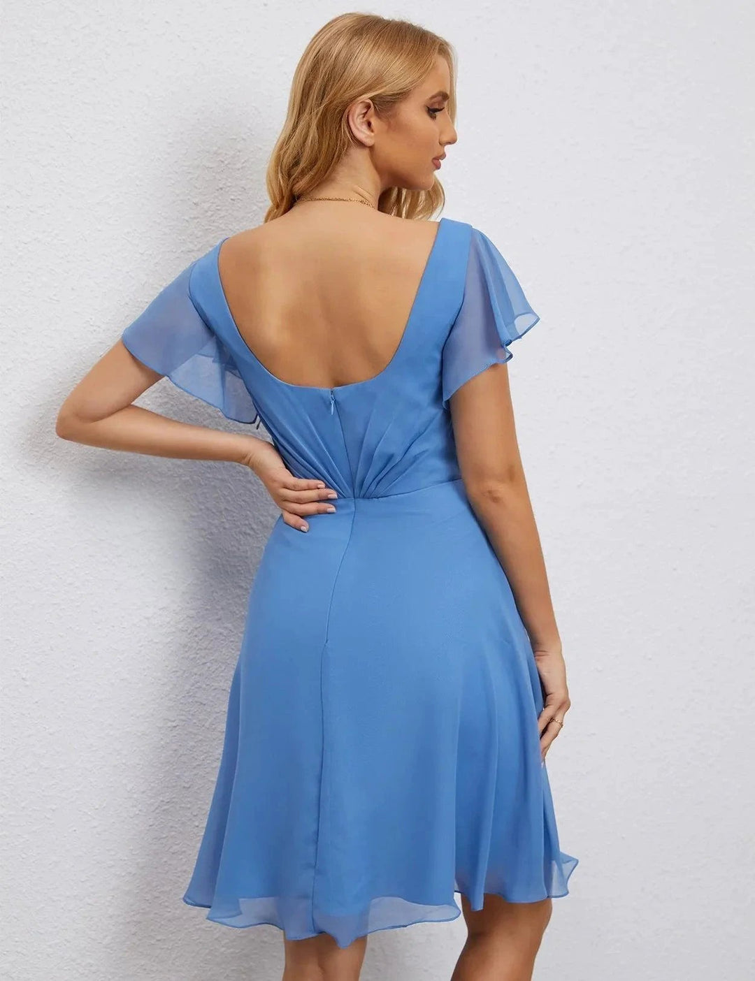 Numbersea U Back Homecoming Dress Formal Prom Dress Knee Length Short Sleeves Cocktail Party Dress 28077 by numbersea