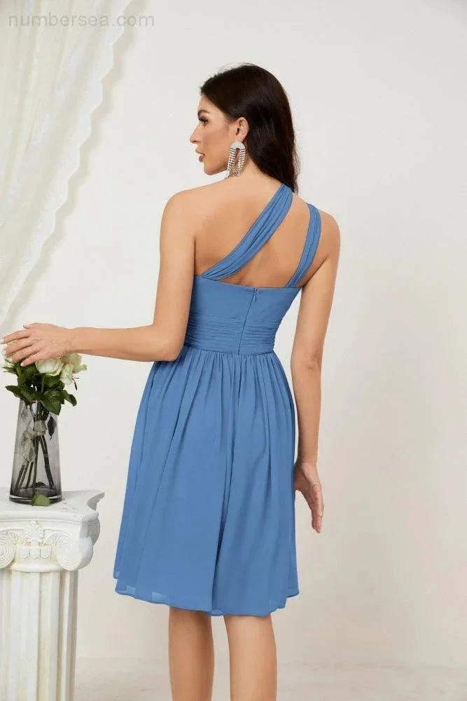 Numbersea Women Chiffon Short One Shoulder Bridesmaid Dress Formal Dresses for Party Homecoming 2804 by numbersea