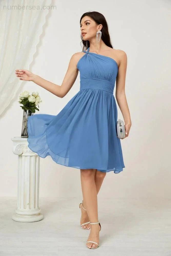 Numbersea Women Chiffon Short One Shoulder Bridesmaid Dress Formal Dresses for Party Homecoming 2804 by numbersea