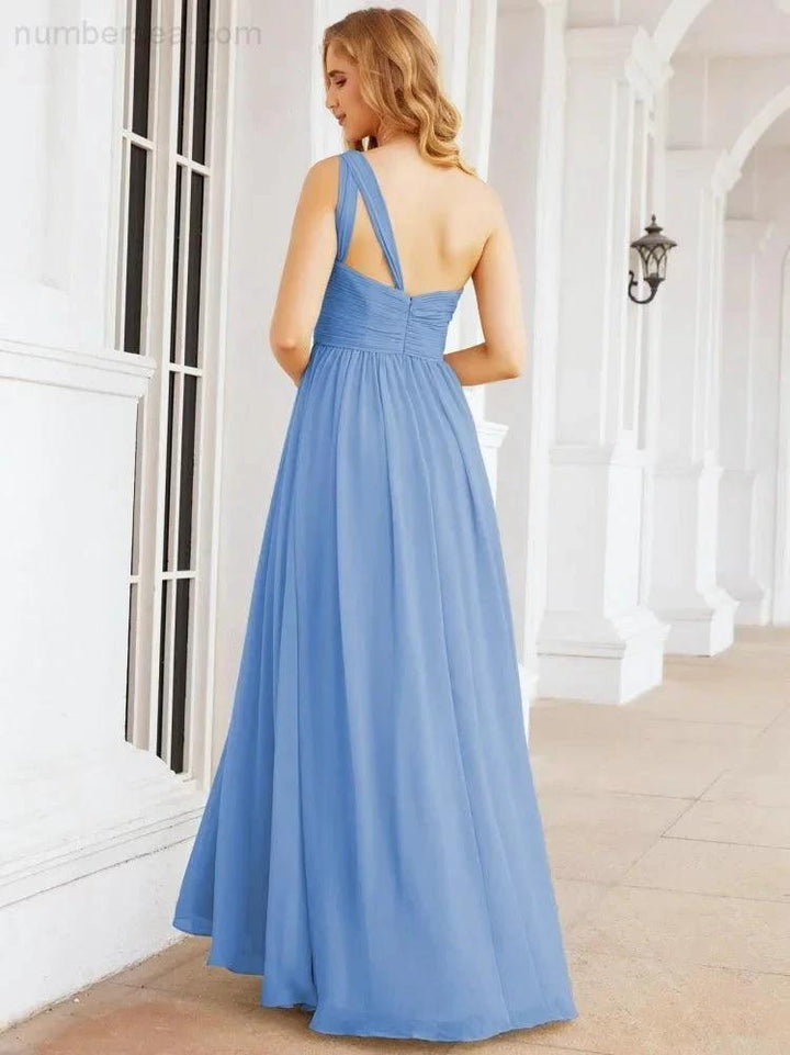 Numbersea One Shoulder Bridesmaid Dresses Long Maxi Formal Evening Party Prom Gowns 28061 by numbersea