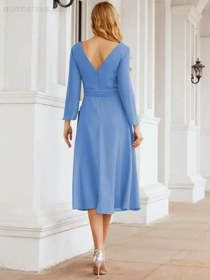 Bridesmaid Dress V-Back Waist Belt Mother of the Bride Wedding Guest SY28031 by numbersea