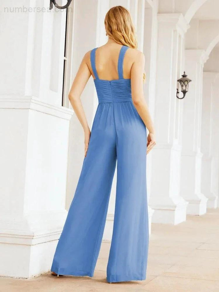 Numbersea Crisscross Neck Jumpsuit Formal Evening Dress Long Bridesmaid Dresses Bell-bottomed Pants 28033 by numbersea