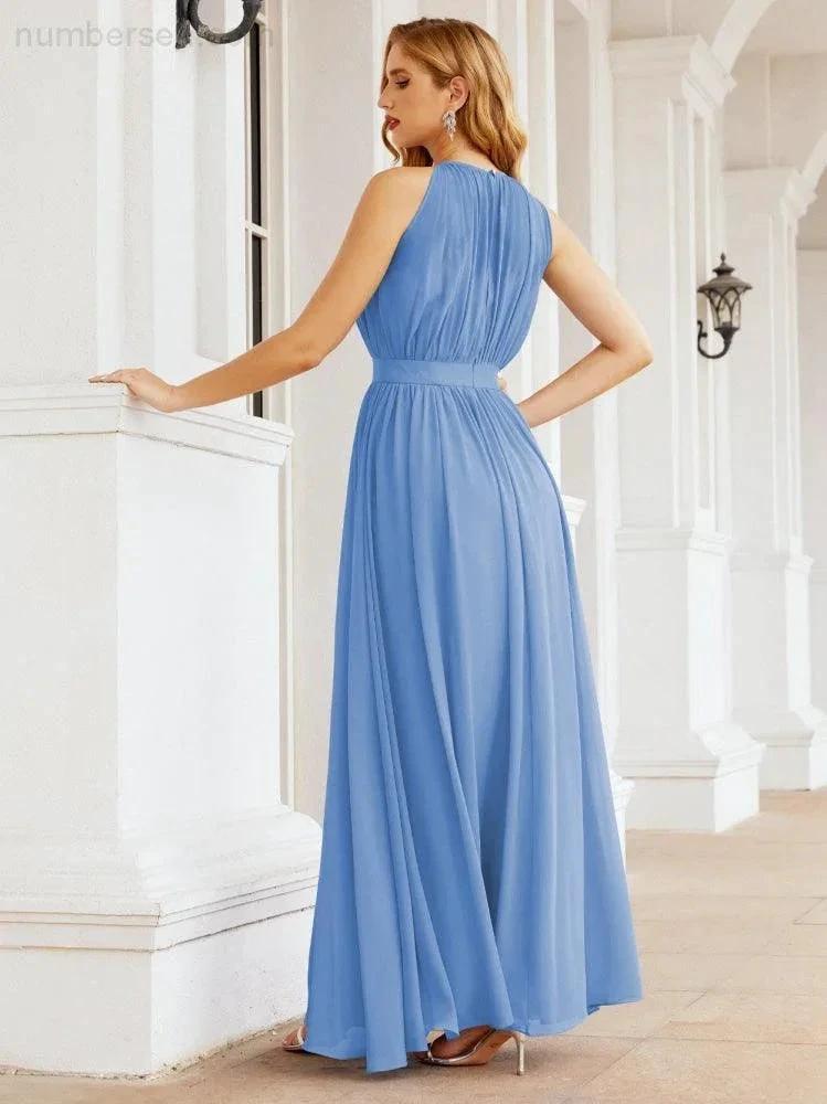 Numbersea Halter Bridesmaid Dress Empire Waist Formal Evening Prom Gown for Mother of The Bride 28030 by numbersea