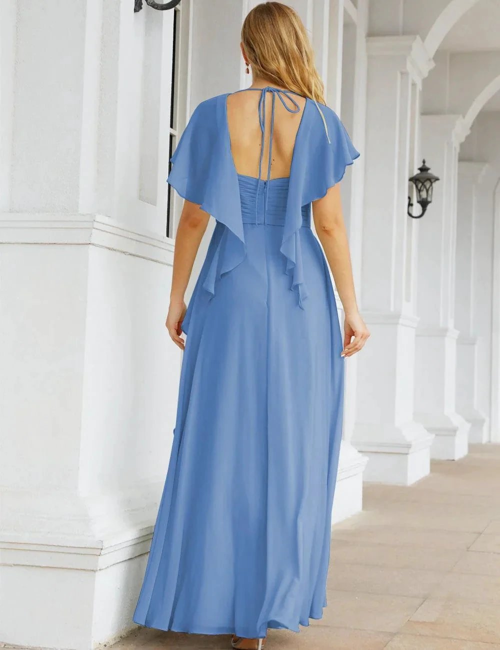 Numbersea Chiffon Bridesmaid Dresses Long Formal Evening Prom Mother of The Bride Dress with Flutter Sleeve SEA28040 by numbersea