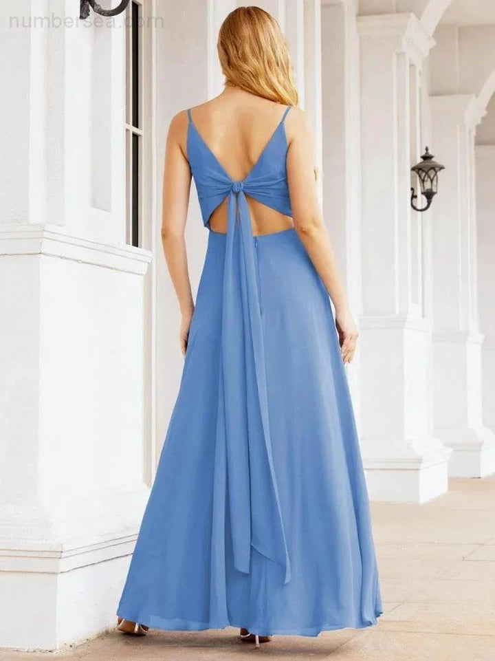 Numbersea Spaghetti Strap Bridesmaid Dresses V Neck Butterfly Back Fromal Evening Party Prom Gown 28036 by numbersea