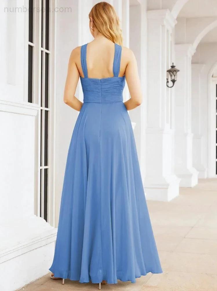 Numbersea Crisscross Halter Bridesmaid Dresses for Party Wedding Evening Prom Maxi Ball Gowns 28053 by numbersea