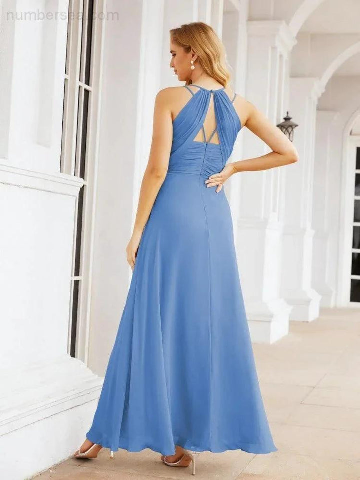 Numbersea Double Spaghetti Straps Bridesmaid Dresses for Women Long Formal Party Dress Side Split 28051 by numbersea