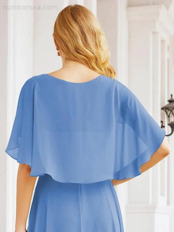 Numbersea Bridesmaid Dresses for Wedding Formal Evening Party Prom Gown with Cape 28050 by numbersea