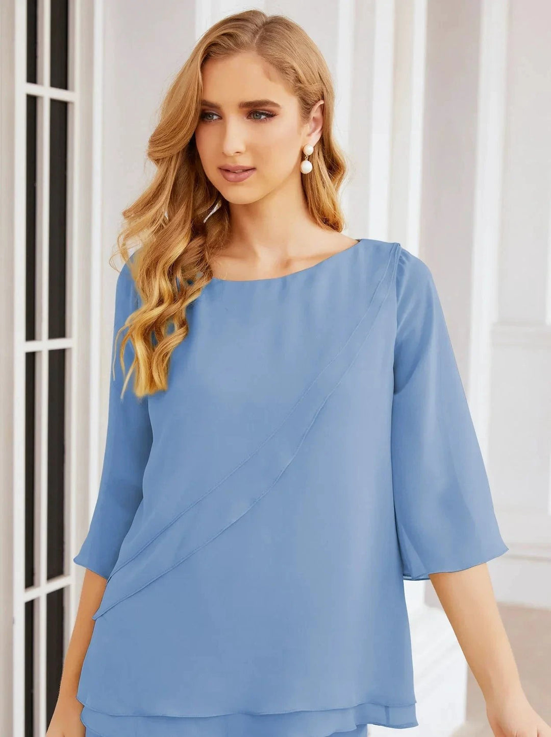 Sunnderly Elegant 2 Piece Mother of The Bride Dress Plus Size Pant Suits Ruffle Layers Sliver Housecoat SY28064 by numbersea
