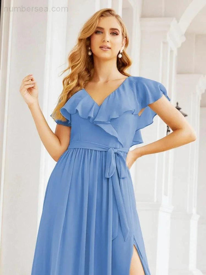 Bridesmaid Dresses with Flutter Sleeves Formal Evening Party Prom Gowns 28044 by numbersea