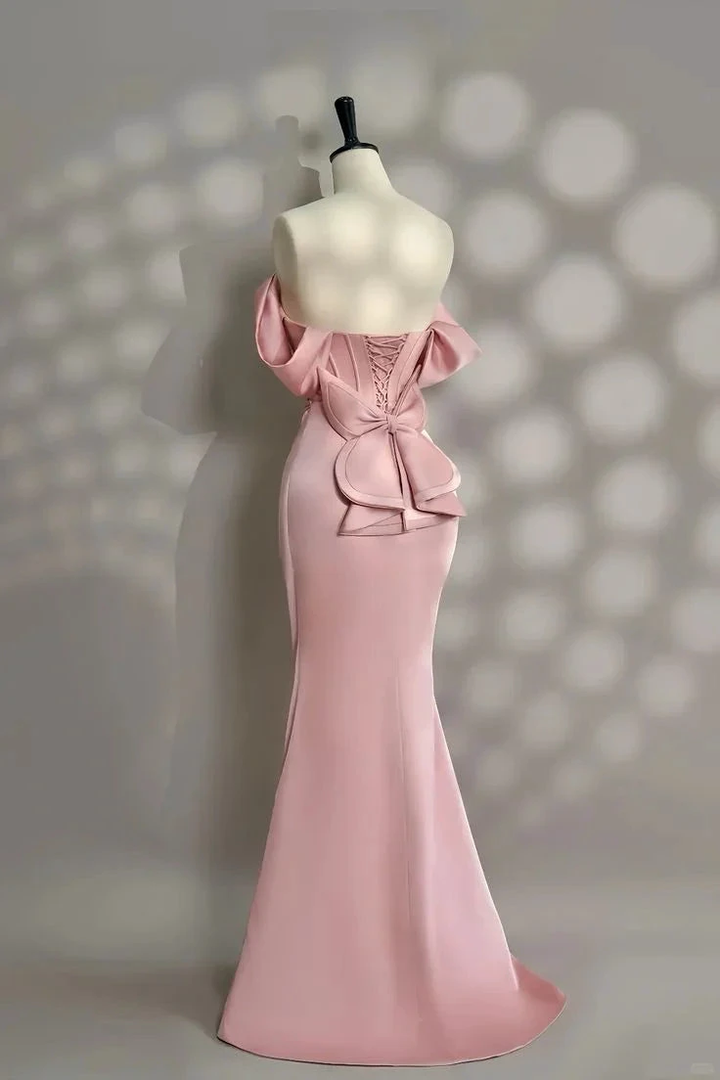 Pretty Pink Mermaid Evening Dress Pearl Beading Off Shoulder Prom Dress Y7604 by simplepromdress