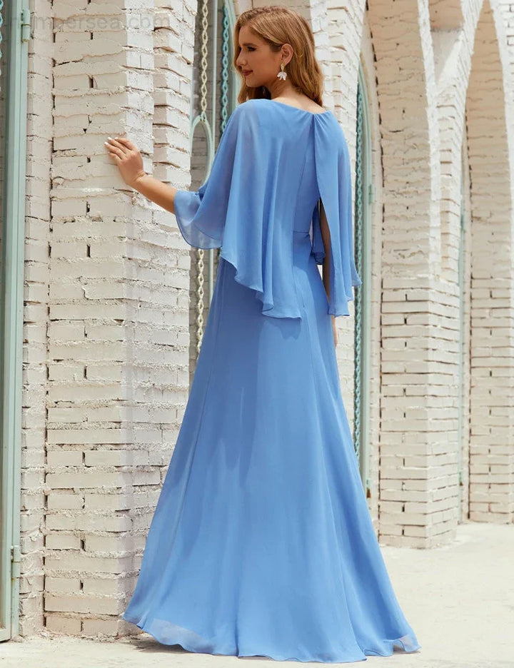 Sunnderly Bridesmaid Dress Women Long Sleeve V-Neck Chiffon Formal Wedding Party Dress SY28018 by numbersea