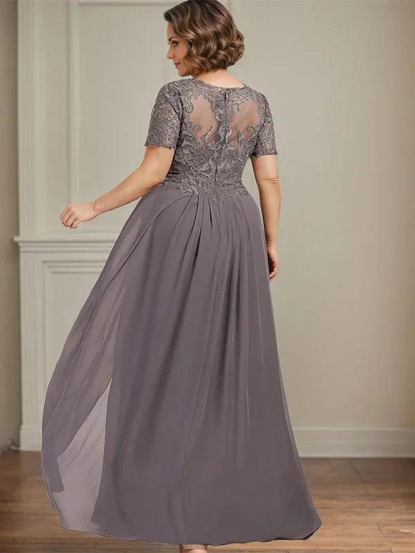 A-line V-Neck Floor-Length Chiffon Lace Mother of the Bride Dress by Dreamylily