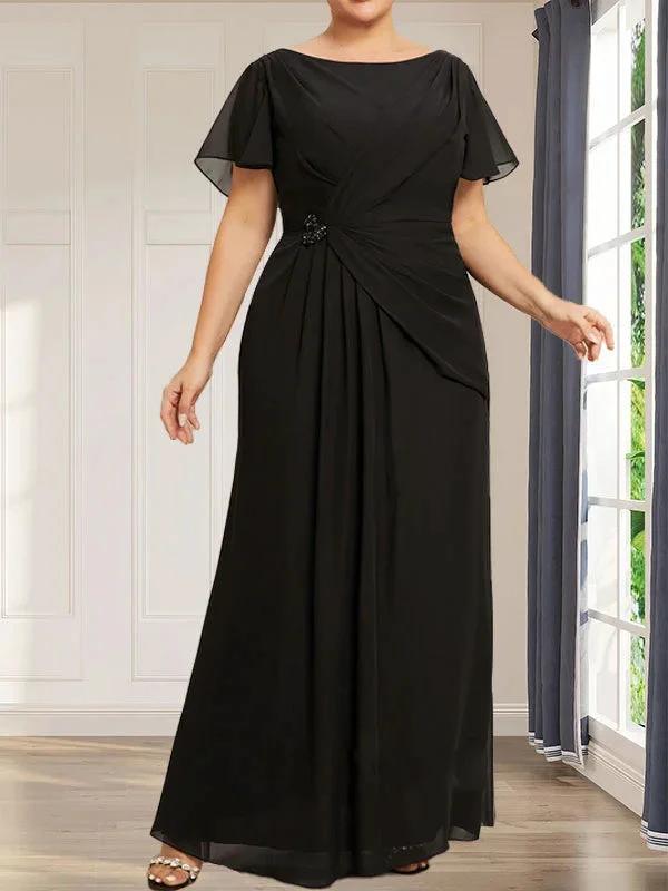 A-line Scoop Ankle-Length Chiffon Mother of the Bride Dress With Beading Pleated by Dreamylily